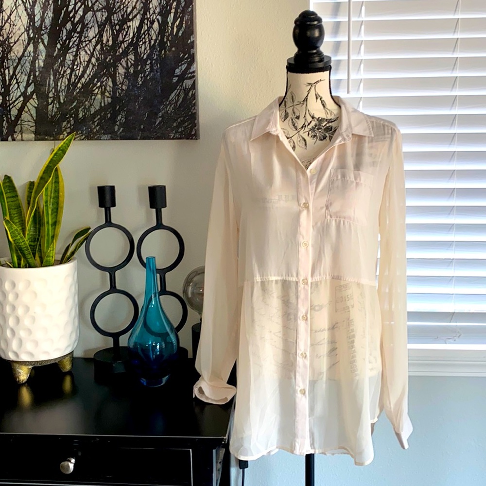 FREE PEOPLE Ivory Sheer Blouse Medium NWT